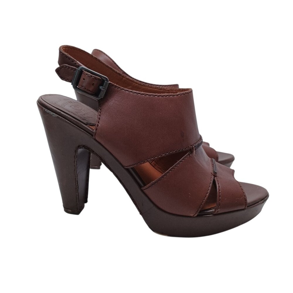 Lucky Brand Heels Womens 7M 37 Brown Leather Peggy Sling‎ Back Open Toe Sandals